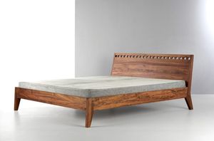 Base de Cama de Madera de Teca con Rejilla Superior, Cabecero Abierto Tipo Persiana, Soporte para Colchón Bajo con Patas de Bloqueo - Product Image 2