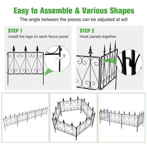 Clôture de jardin en métal PPL à 5 panneaux, 26 pouces de haut x 10 pieds de long, barrière décorative pour animaux, bordure pour fleurs, clôture de jardin, treillis - Product Image 6