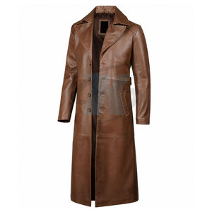 Custom Design Elegant Leather <b>Coat</b> <b>For</b> <b>Men</b> Classic <b>Long</b> Style Premium Quality Warm Comfortable Street Fashion Leather <b>Coat</b> - Product Image 3