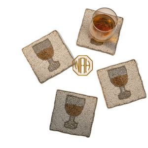 For Theme <b>Square</b> Beaded Eco-Friendly Handmade Coaster Decorative Drink Mats <b>Kitchen</b> Dining <b>Table</b> Tea Coffee Cup Holder - Product Image 1