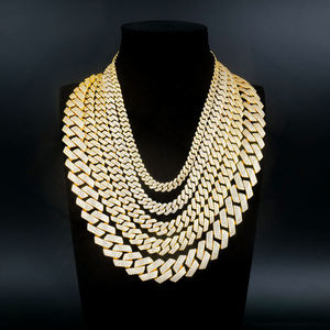 Unisex 18k Solid Gold Hip Hop Chain Necklace Set Micro Pave Natural Stone Cuban Link Jewelry Fashion Statement Piece - Product Image 2