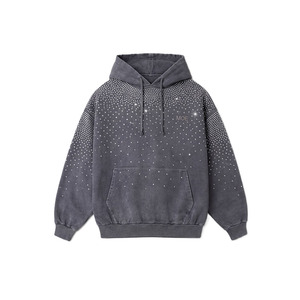 เสื้อฮู้ดดี้ผ้าฝ้ายหนานุ่มสำหรับผู้ชาย ประดับเพชรเทียม สวมหัวแบบโอเวอร์ไซส์ สไตล์สตรีทแวร์ รับผลิตแบรนด์ตามสั่ง - Product Image 4