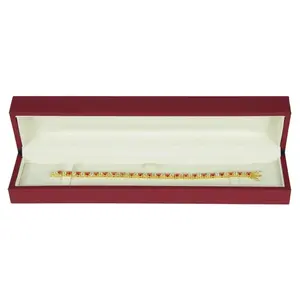 Pulsera de Moissanita Estilo Tenis, Plata de Ley 925, Bañada en Oro Amarillo, con Diamantes Redondos Rojos y Blancos, Joyería de Lujo para Mujer - Product Image 3