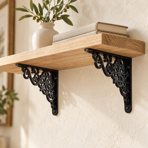 Support d'étagère mural en métal décoratif SHUBHAM, style vintage, en fer noir, avec motifs floraux - Product Image 6