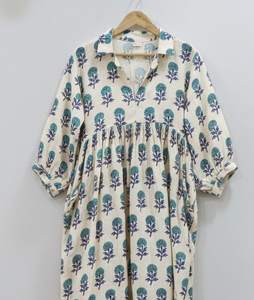 Robe midi tunique simple en coton 100% respirant, imprimée à la main style bohème, motif floral, idéale pour les occasions formelles |   Vêtements durables pour femmes - Product Image 2