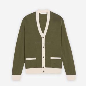 BWholesale Custom British Style Plain Color <b>Cardigan</b> <b>Long</b> Sleeved V-neck Wool/Acrylic Coarse Wool 220g Knitted Sweater <b>for</b> <b>Men</b> - Product Image 4