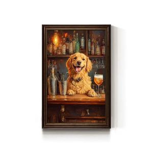 ユーモラスな犬猫アートキャンバスにフレーム付きペット肖像画モダンなバーの壁またはペット店の装飾 - Product Image 4