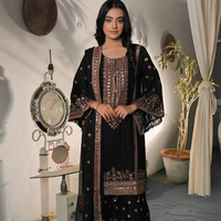 Nouvel ensemble haut et bas traditionnel de mariage en soie, prêt-à-porter, avec broderie lourde et travail de sequins, extensible et infroissable, longueur genou
