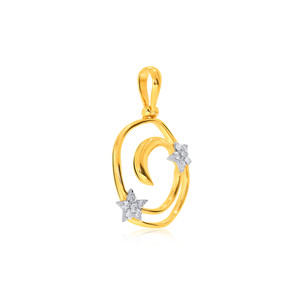 Pendentif en or jaune avec diamants ronds taille brillant, motif étoiles et lune, design romantique pour femme, à porter au quotidien - Product Image 2