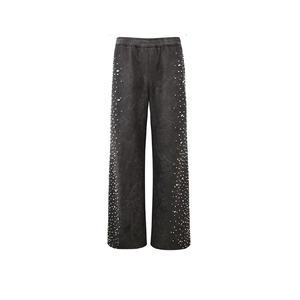 Conjunto de chándal 2 en 1 para niños, negro, con pedrería, impermeable, transpirable, sudadera con capucha y cremallera completa, pantalones a juego, estilo urbano - Product Image 3