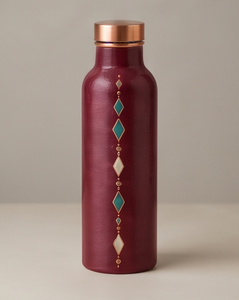 Botella de Agua de Cobre Esmaltada Artesanal con Diseño de Diamantes Marrones, Lujosa, Ayurvédica, para Fitness, Ecológica, OEM - Product Image 1