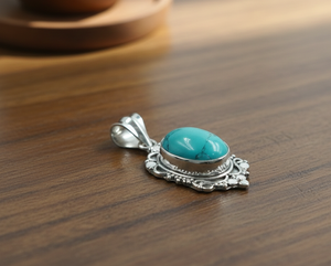 Collier pendentif fait main en turquoise naturelle et argent sterling 925, cabochon ovale vintage, bijou cadeau pour femme, cadeau de Noël pour elle - Product Image 5