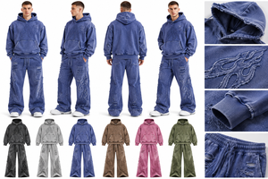 Men Acid Wash Hooded Pullover Sweatshirt Oversized Boxy Knitted <b>Hoodie</b> Streetwear Custom OEM - Product Image 4