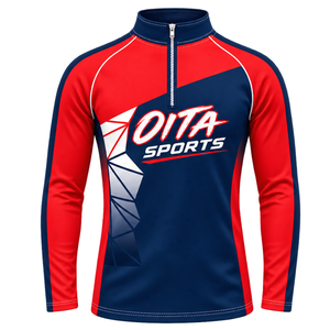 Customized <b>Red</b> Navy Blue Quarter Zip Training Jacket Long Sleeve Athletic Sportswear Custom Team Workout Running Performance <b>Top</b> - Product Image 1