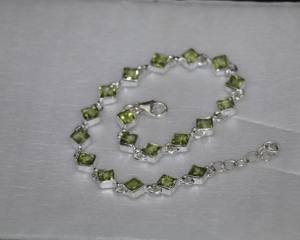 Natural Peridot <b>Gemstone</b> <b>Bracelet</b> with 925 Sterling Silver| Handmade Green Peridot Jewelry| Adjustable Silver <b>Bracelet</b> for Women - Product Image 2