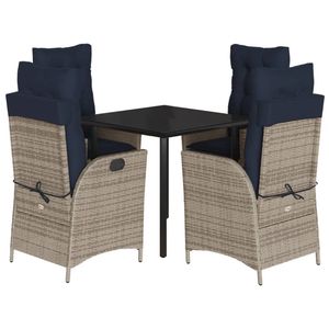 5 Piece Gray Poly <b>Rattan</b> Patio Dining Set with <b>Cushions</b> Elegant <b>Garden</b> Sets - Product Image 2