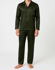 Mens Satin <b>Pajama</b> Set New Green Color 2 pc Sleepwear Loungwear Night <b>Suit</b> Breathable Sleepwear - Product Image 1