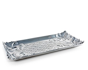 Rectangular Metal Serving Tray With Engraved Pineapple Leaf Pattern Vintage Decorative <b>Plate</b> For Party Hosting And Everyday Use - Product Image 6