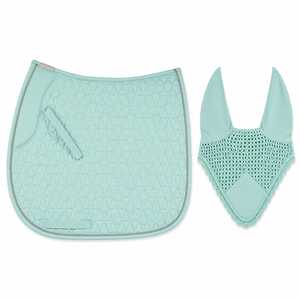 Tapis de selle matelassé vert menthe et protège-cou unisexe en tissu tissé à motif uni 140g imprimé numériquement respirant - Product Image 1