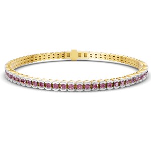 Pulsera de tenis clásica de alta gama y moderna, elaborada en oro de 10k con engaste de medio bisel, 79 diamantes morados Nemy cultivados en laboratorio, certificados, 2ct TW - Product Image 4