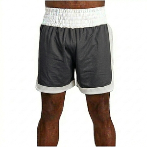 Quick Dry Breathable MMA Compression Shorts Front Logo Men's Boxing Gray White Elastic Waist 220g Kickboxing Fight Shorts - Product Image 1