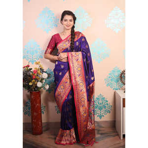 Sari en soie Paithani violet tissé Zari Elite Weaves, foulards et châles traditionnels - Product Image 5