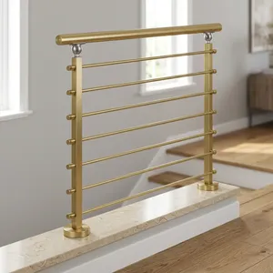 Rampe d'escalier moderne en acier inoxydable doré avec barres horizontales, balustrade de balcon intérieure durable pour la décoration de la maison et du bureau - Product Image 5