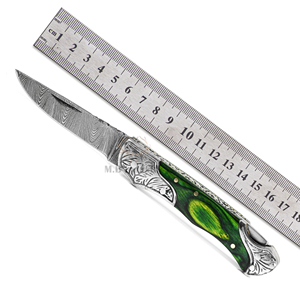Couteau de poche en acier Damas de haute qualité, lame Damas avec manches en bois Pakka, fait main, DD-FK-WH932, couteau utilitaire en cuir - Product Image 6
