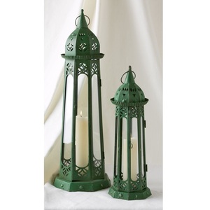 Green Hexagon Metal <b>Lantern</b> Candle Holder for Home Decoration Durable Outdoor Indoor Use - Product Image 1