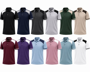 Polo pour homme à blocs de couleur, manches courtes, tricoté, coupe classique, bordure contrastante, design uni, noir et gris - Product Image 6