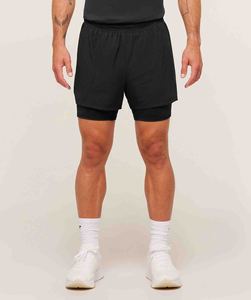 Shorts de sport athlétiques double couche pour homme, personnalisés, avec doublure intérieure de compression, cordon de serrage élastique à la taille et poche. - Product Image 2