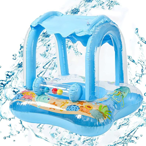 Siège de bain gonflable pour bébés et enfants avec auvent – Bouée de piscine à motif de dessin animé avec protection solaire et conception anti-retournement pour les tout-petits - Product Image 2
