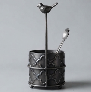 Porte-couverts vintage en métal en forme d'oiseau avec poignée, organisateur de couverts perforé rond pour cuisine - Product Image 4