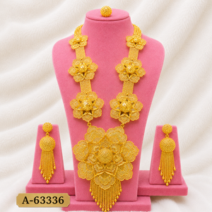Conjunto de Joyería de Aleación Chapada en Oro de 24K con Diseño Floral, Collar y Aretes, Estilo Étnico para Mujer, A-63333 - Product Image 3