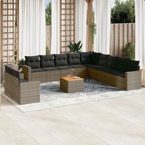 Conjunto de Sofá de Jardín de Ratán PE Gris con Patas Ajustables Grandes - Product Image 1