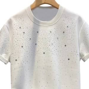 Camiseta con estampado de estrellas y diamantes de imitación para hombre, nuevo diseño, con cristales brillantes, negro y blanco, manga corta, ropa de calle, alta calidad - Product Image 6