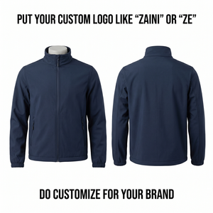 Veste Softshell ZAINI 220 GSM en Polyester Spandex Premium pour Homme, Automne, à Capuche, Respirante, Écologique, Col Montant, Bleu Marine, Résistante à l'Eau - Product Image 1