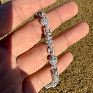 Pulsera de Lujo para Mujer, Plata 925, Baño de Rodio, Diamantes Moissanite VVS, Eslabones con Micro Pavé, para Uso Diario, Unisex - Product Image 1
