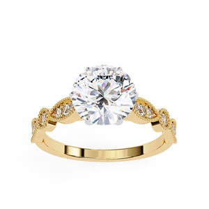 แหวนเพชรทรงกลม 2 กะรัต ขายดีที่สุด พร้อมเพชรเม็ดกลมด้านข้าง ทองคำแท้ 14K แหวนหมั้น เครื่องประดับคุณภาพสูง - Product Image 5