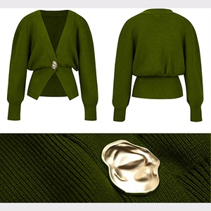 Cardigan en mohair anti-plis à col en V profond pour femme Power Abaan Sports, pull tricoté à manches longues avec bouton unique sur le devant, style tendance - Product Image 5