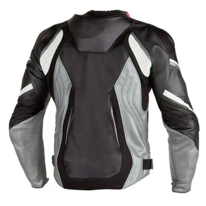 Blouson de moto en cuir PU noir et blanc pour homme, col rond, fermeture éclair, coupe-vent, à capuche, streetwear, manches régulières, couleur unie, séchage rapide - Product Image 4