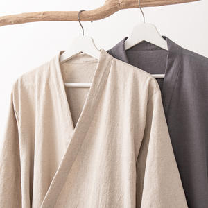 Peignoir de club haut de gamme unisexe en coton et lin, coupe kimono, grande taille, motif uni, avec cordon de serrage – Vente directe usine OEM - Product Image 2