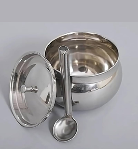 Stainless Steel Sugar <b>Cube</b> Pots With Lid & Spoon Minimalist Design Glossy Surface Rust Resistant Kitchenware - Product Image 4