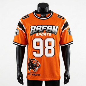 Camiseta de Fútbol Personalizada para Hombre, 180 Micro Mesh, Poliéster, Naranja, Negro, Blanco, Paneles de Manga en Contraste, Camiseta de Fútbol Estampada para Hombre - Product Image 1