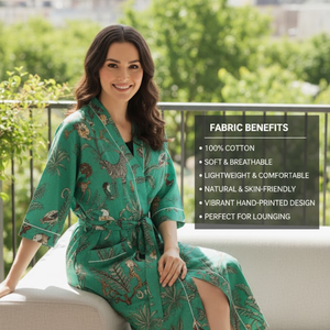 Bata de Baño de Algodón con Estampado de Selva, Larga, Cuello en V, Tipo Kimono, con Cintura Ajustable, Mangas Largas, Bata Tropical para Mujer - Product Image 4