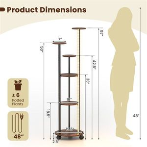 6 Tier Smart Plant Stand with RGB Light Strip Smart APP and Remote Control <b>Rustic</b> Brown Plant <b>Shelf</b> for Home Decor - Product Image 4