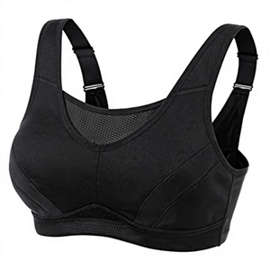 Soutien-gorge de sport pour femme à maintien élevé, noir, dos croisé, avec empiècements en mesh, séchage rapide, respirant, pour gym, yoga et fitness - Product Image 1