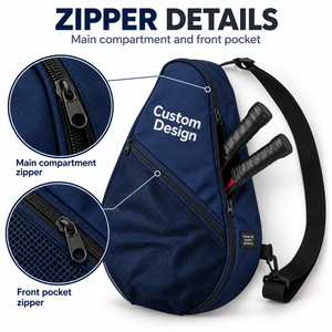Sac de transport pour raquette de squash bleu marine, design personnalisé avec poche avant zippée en mesh et sangle réglable pour équipement de terrain - Product Image 6