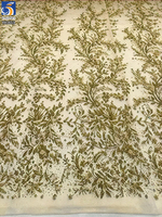 Tissu en dentelle brodée motif feuille de vigne YX1613 en gros avec paillettes pour la confection de robes de mariée et de robes de soirée