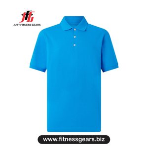 Polo à manches courtes pour homme, bleu, couleur unie, coupe décontractée, tissu piqué respirant - Product Image 1